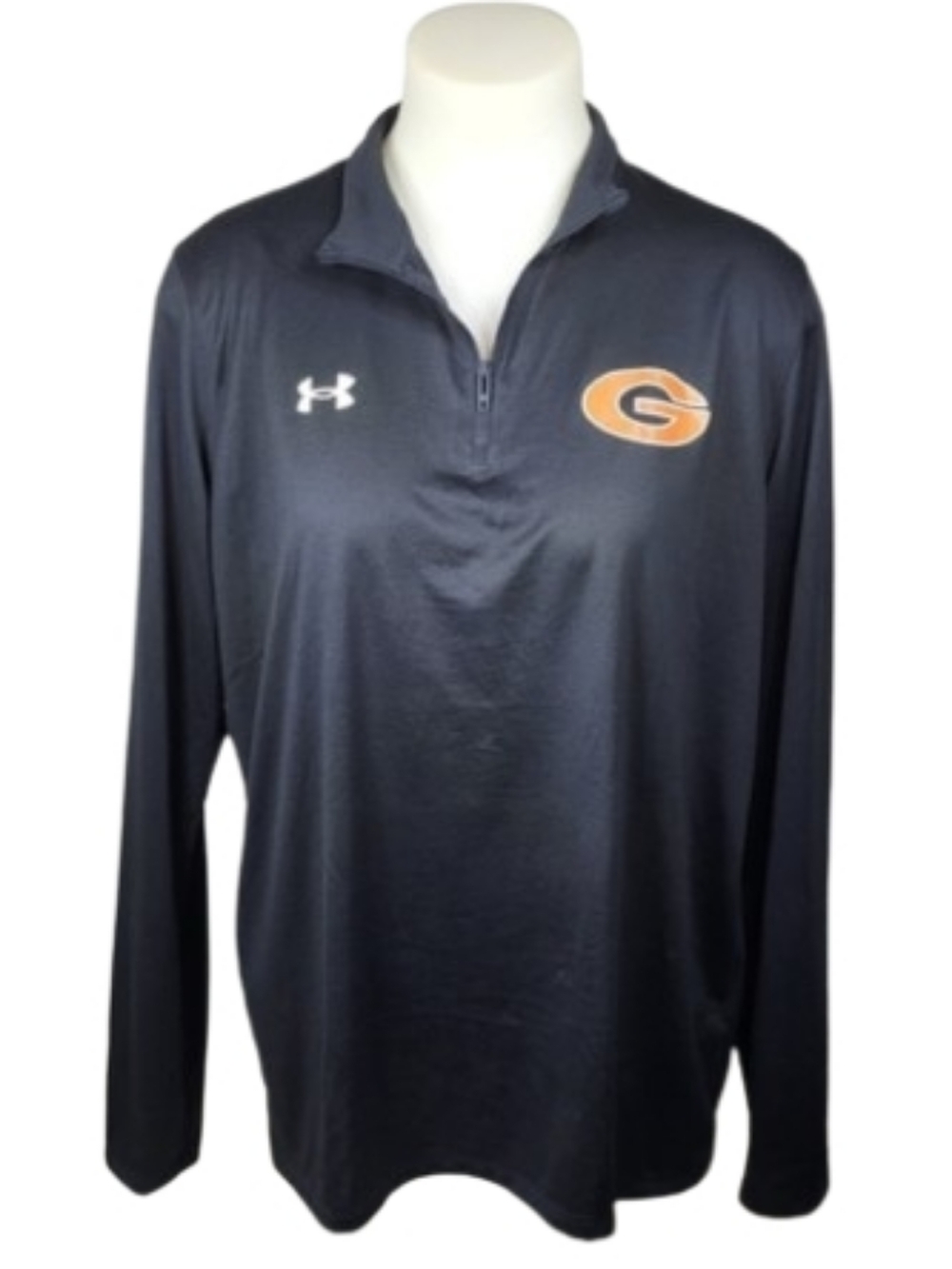 Under Armour Black Long Slv Quarter-Zip Pullover with Orange 'G' Patch Top Sz Me